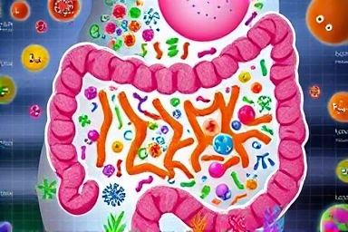 Healthy gut microbiome with beneficial bacteria thriving