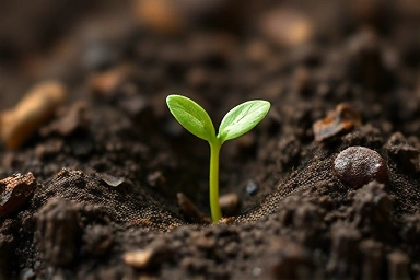 Probiotic seed growing in prebiotic soil.