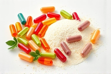 Colorful probiotic supplements arranged for health and variety.