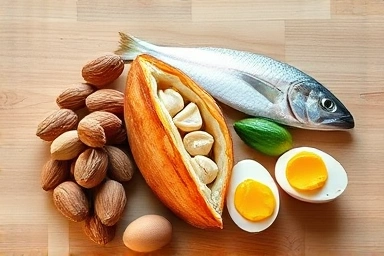 Selenium-rich foods: nuts, fish, eggs