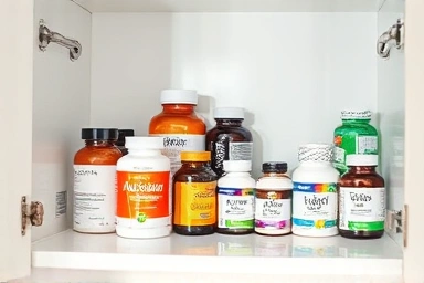 Organized supplement storage in a clean cabinet