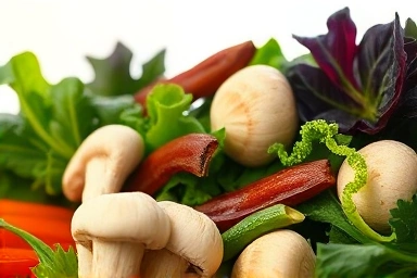 Vegan ingredients, healthy food, plant-based nutrition, natural light