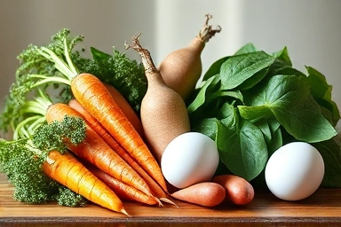 Healthy foods rich in Vitamin A, colorful and vibrant