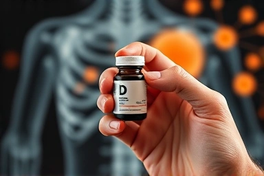 Symbolic representation of vitamin D supplements supporting bone and immune health.