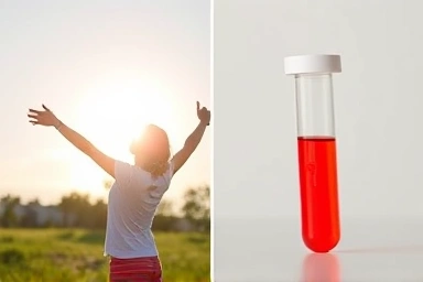 Healthy person and vitamin D injection symbol with a question mark.