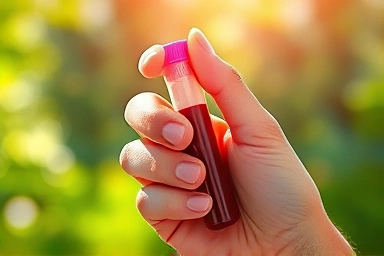 Blood sample with sunbeam, vitamin D health concept