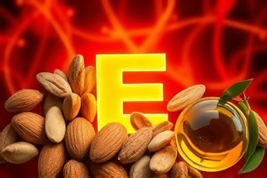 Natural vitamin E sources and symbolic representation of blood vessels.