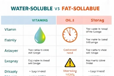 Key differences between vitamin types: absorption, storage, and risk.