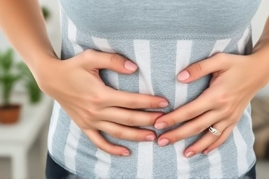 Person experiencing mild stomach discomfort from supplements.