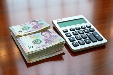 Korean Won banknotes and calculator symbolizing savings