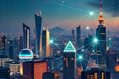 Futuristic AI city symbolizing investment growth and innovation.