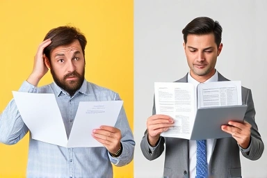 Confused person vs. confident person with insurance documents