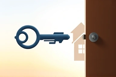 Key unlocking a dream home, symbolizing housing security