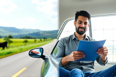 Driving car and relieved person with finances.