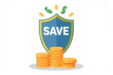 Symbolic money saving shield protecting coins from bills