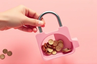 Hand turning key in car-shaped lock revealing piggy bank