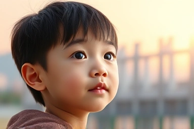 Child looking towards future cityscape, symbolizing housing dreams.
