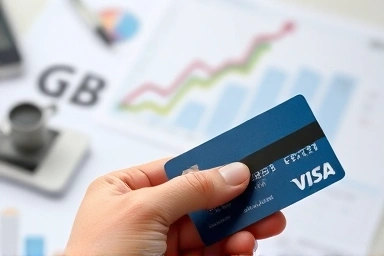 Hand holding credit card with financial documents