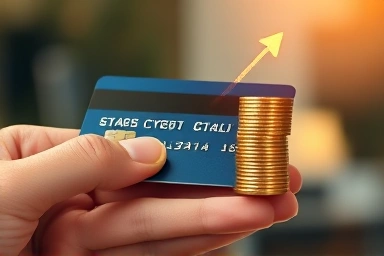 Credit card with financial growth symbol.