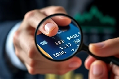 Magnifying glass revealing hidden details on a credit card.