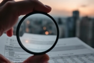 Magnifying glass over financial document, financial decision