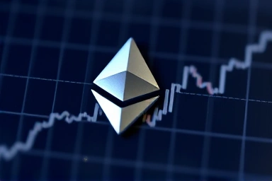 Ethereum logo on futuristic financial chart, crypto market trend