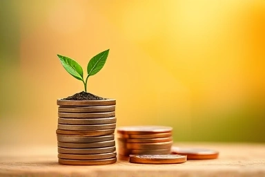 Financial growth and security symbolized by plant and coins