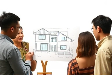 Diverse individuals planning home ownership in Korea.