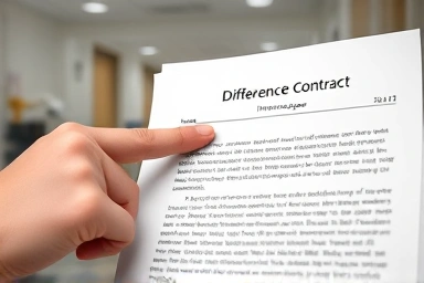 Hand highlighting insurance clause for hospital room charges.