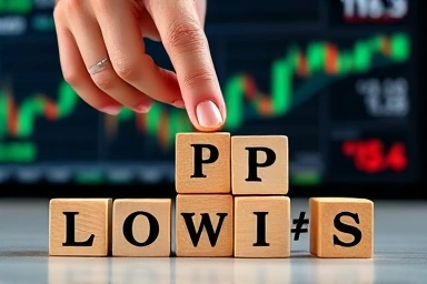 Hand strategically placing IPO company blocks on a desk.