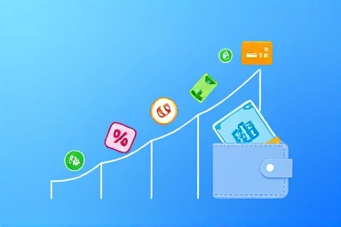 Financial growth icons flowing into a digital wallet.