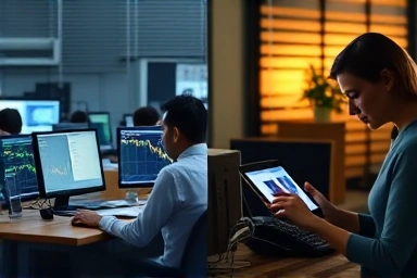 Day and night stock trading opportunities, symbolizing regular and extended hours.