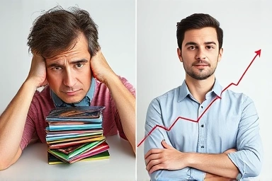Credit card management: stressed vs. organized comparison.