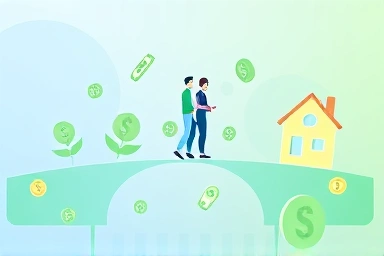 Symbolic bridge of finance and housing connecting couple to home.