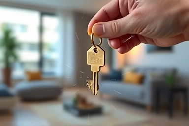Hand holding a house key, symbolizing asset potential.