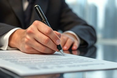 Government official signing a loan regulation document