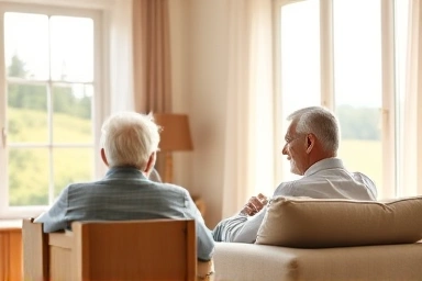 Elderly couple enjoying retirement in a comfortable home.