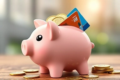 Piggy bank with credit cards symbolizing financial strategy and savings.