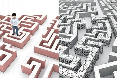 Navigating financial risks: a clear path versus a crumbling maze.
