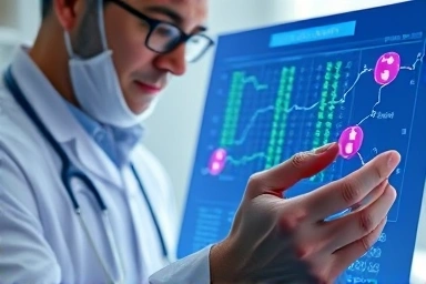 Doctor reviewing medical chart with targeted drug molecules