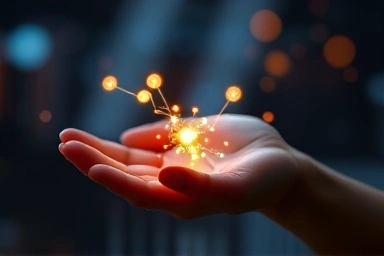 Abstract data streams and neural networks symbolizing AI