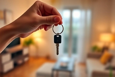 Hand holding key to a cozy apartment