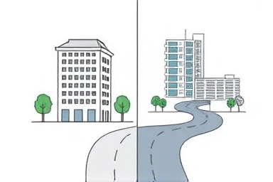 Split image: stable Type 1 vs. complex Type 2 real estate investment paths.