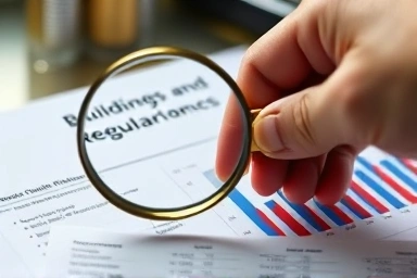 Magnifying glass over symbolic real estate investment analysis document.