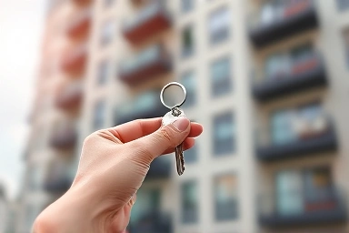 Hand holding key, symbol of home ownership achievement