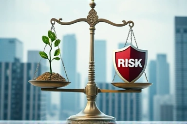 Balanced scale showing profit and risk management in real estate investment.