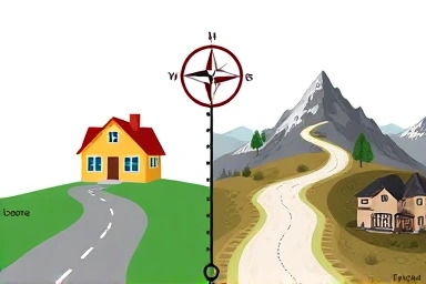 Metaphorical paths showing steady income vs capital appreciation in real estate.