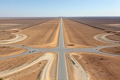 Isolated land plot gaining access road, symbolizing opportunity.