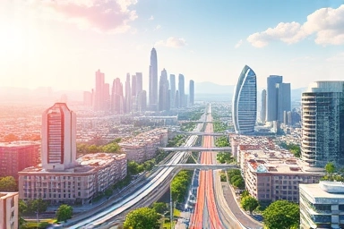 Futuristic cityscape with GTX lines symbolizing real estate growth