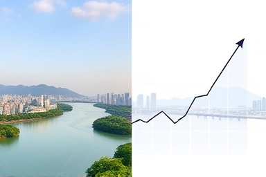 Han River nature view vs. property investment growth graph